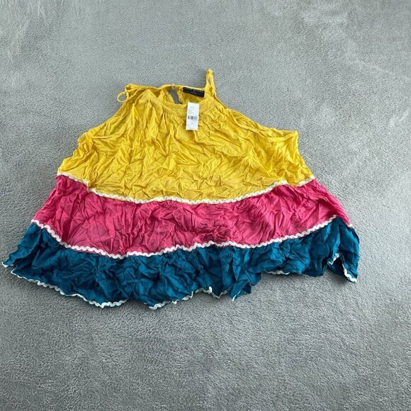 Lane Bryant Tiered Yellow Pink Blue Crinkled Tank Top Size 24 NWT 5588 - Picture 1 of 10